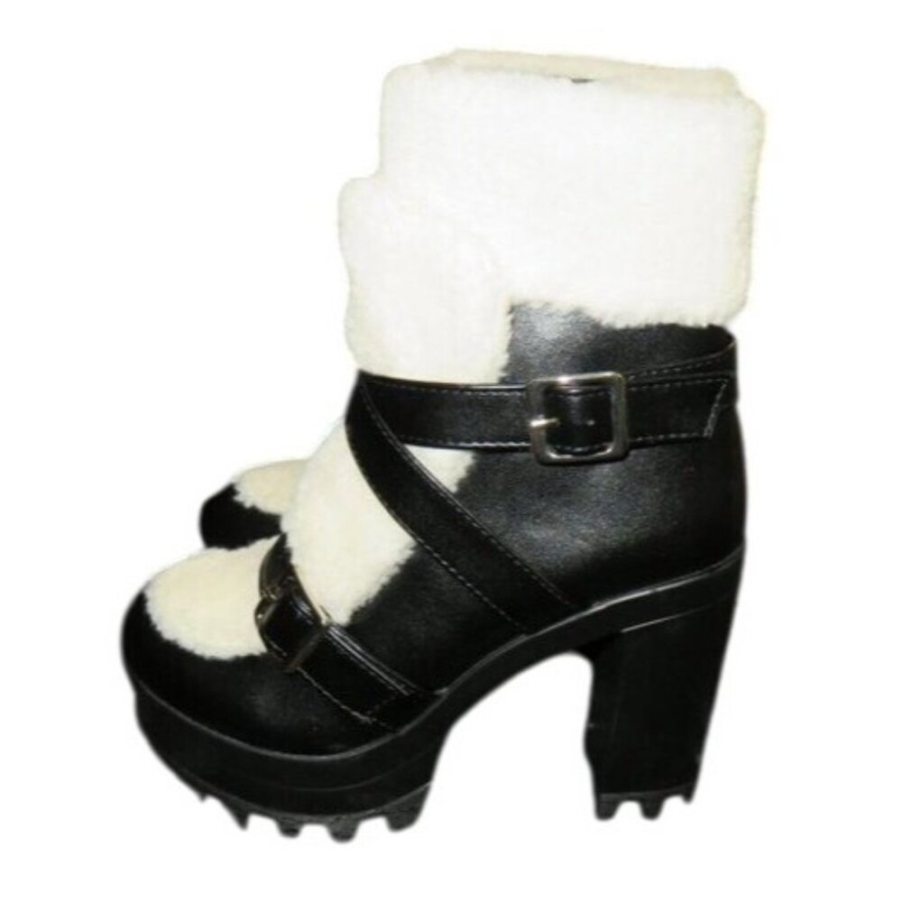 Dolls Kill Black and White Heeled Boots - Picture 2 of 15